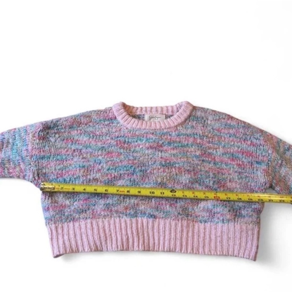 Jessica Simpson XS Cropped Sweater Chunky Knit Pastel Pink Multicolor Rainbow - Picture 5 of 7